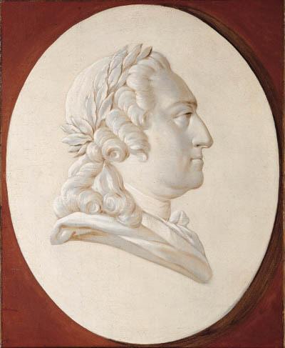 Henri-Horace Roland De La Porte - Portrait of King Louis XV, bust-length, in a painted oval, a trompe l\'oeil medallion