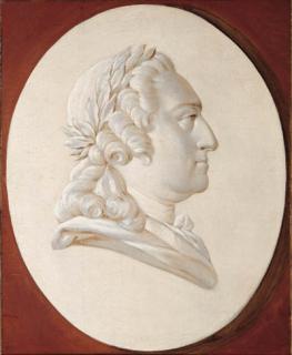 Henri-Horace Roland De La Porte - Portrait of King Louis XV, bust-length, in a painted oval, a trompe l\'oeil medallion
