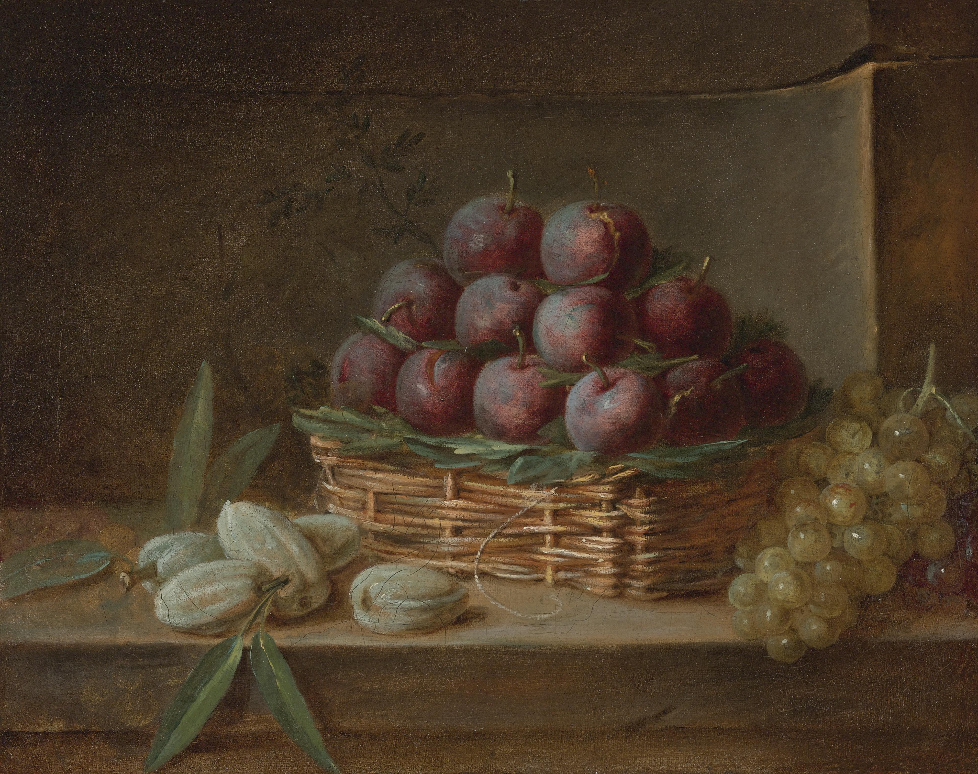 Henri-Horace Roland De La Porte - Still Life With Plums, Almonds And Raisins