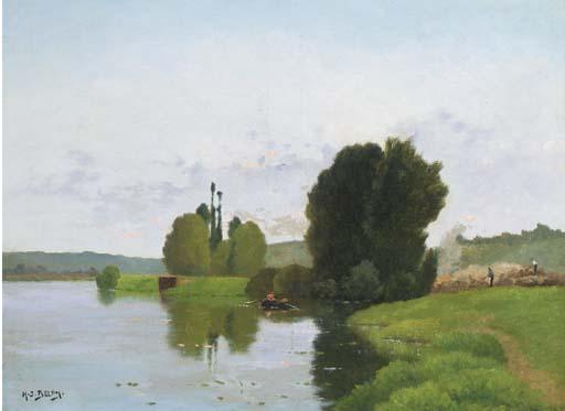Henri-Jacques Delpy - A summer river landscape