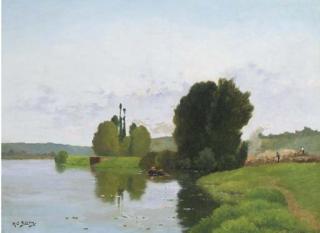 Henri-Jacques Delpy - A summer river landscape