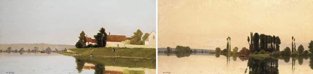 Henri Jacques Delpy - La ferme au bord de la rivière; and La rivière au crépuscule