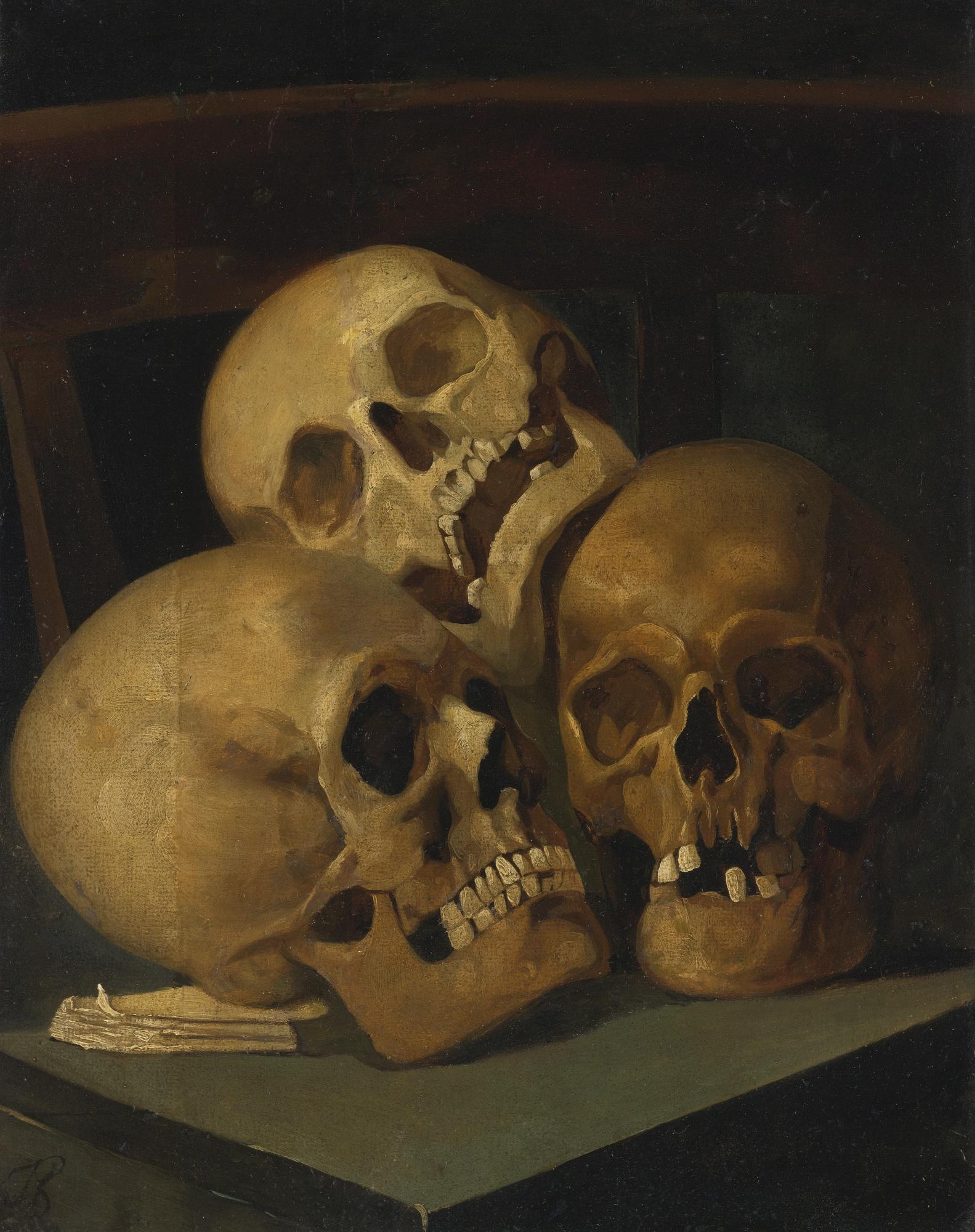 Henri Jan Augustyn Leys - Still Life Of Three Skulls