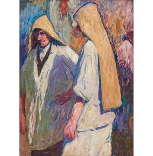 Henri Jean Guillaume Martin - Deux Paysans 28 1/2 x 21 1/4 in. (72.5 x 54.0 cm) framed 36 3/4 x 29 3/8 x 3 1/4 in.