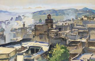 Henri-Jean Pontoy - Vue Des Toits De Fez, Marochenri-Jean Pontoy ; Roof Tops In Fez, Morocco ; Signed Lower Right ; Gouache And Charcoal On Beige Paper