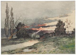 Henri-Joseph Harpignies - A river landscape at evening