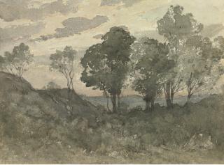 Henri-Joseph Harpignies - A wooded landscape in evening light