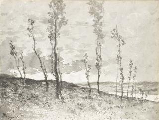 Henri-Joseph Harpignies - An extensive landscape seen through an avenue of poplar trees