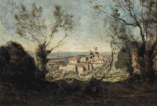 Henri Joseph Harpignies - An Italian hill town on the outskirts of Rome