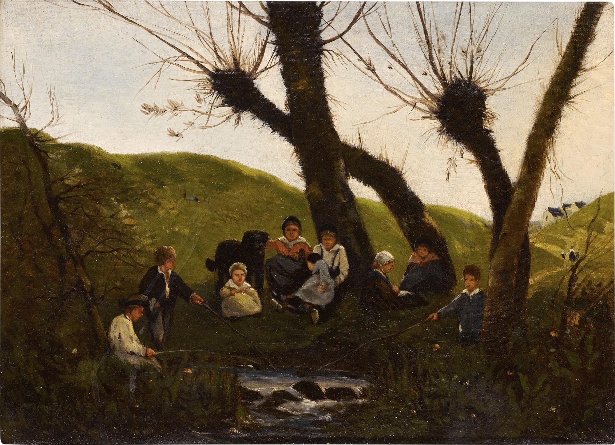 Henri-Joseph Harpignies - Enfants au bord d\'une rivière