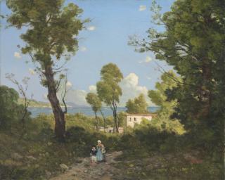 Henri Joseph Harpignies - La Mediterranée entre Menton et Le Cap Martin