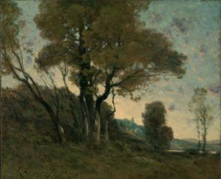 Henri Joseph Harpignies - Landschaft in der Nähe von Saint-Privé bei untergehender Sonne.