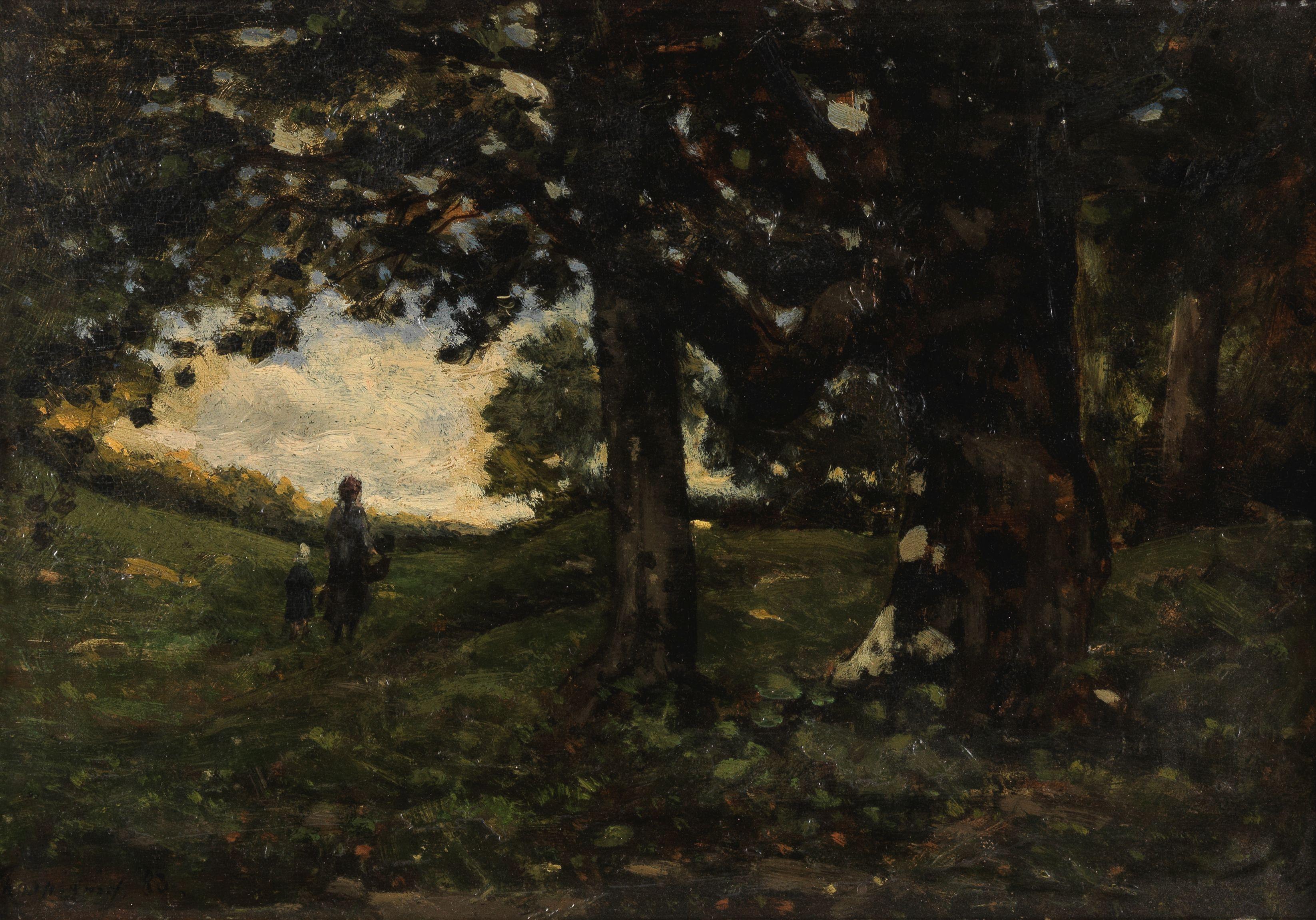 Henri Joseph Harpignies - Mother and child on a woodland path, 1883