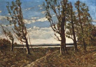 Henri Joseph Harpignies - Paysage au coup de vent