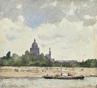 Henri Joseph Harpignies - The Dome of the Panthéon from the Seine, Paris