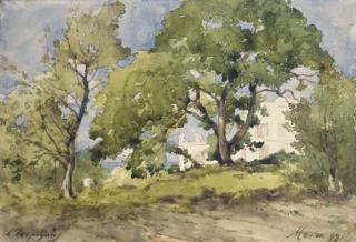 Henri-Joseph Harpignies - Vue D\'Une Villa À Menton Derrière Des Arbres