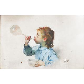 Henri-Jules-Jean Geoffroy - Fillette À La Bulle De Savon