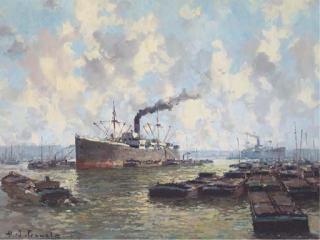Henri-Jules Pauwels - Bustling Activity In The Harbour At Antwerp