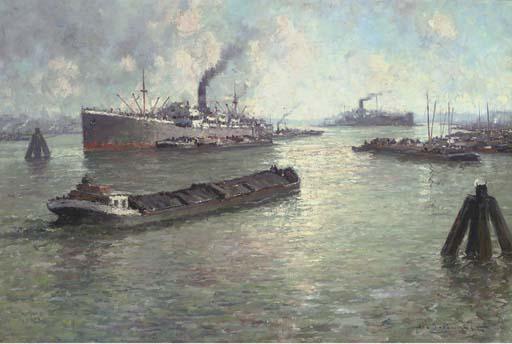 Henri Jules Pauwels - Traffic On The River At Rotterdam