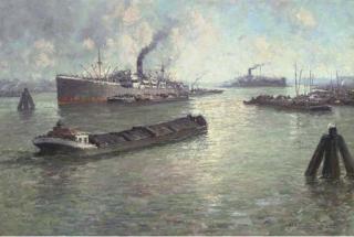 Henri Jules Pauwels - Traffic On The River At Rotterdam