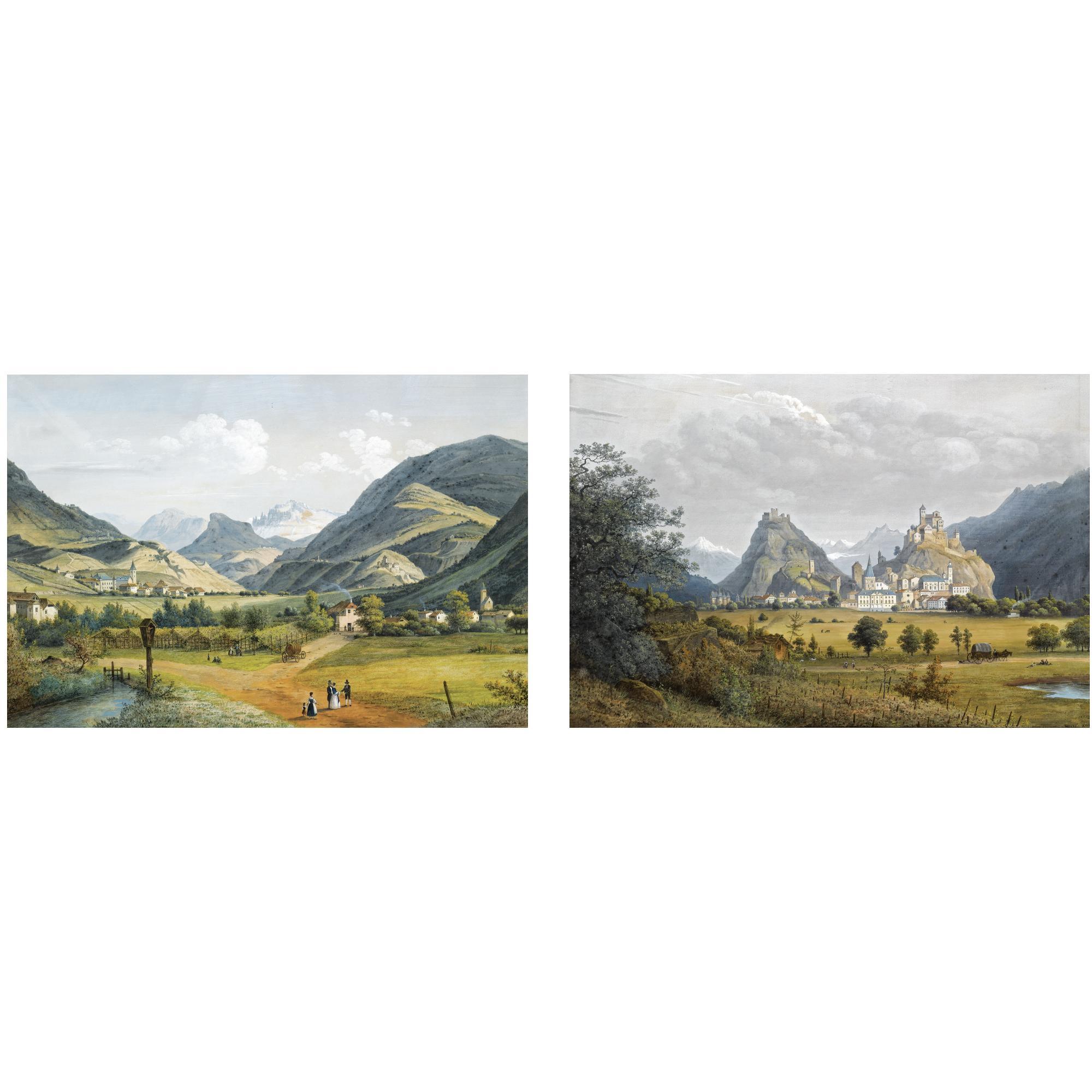 Henri Knip - Dutch A Village In The Mountains; Figures In A Mountainous Landscape (A Pair)