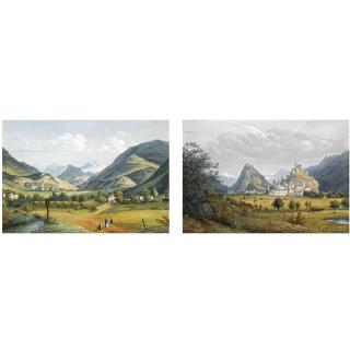 Henri Knip - Dutch A Village In The Mountains; Figures In A Mountainous Landscape (A Pair)