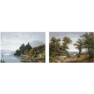 Henri Knip - Dutch The Ruins Of Habsburg Castle Near Kussnacht, Luzern; A River Landscape With Bern In The Distance (A Pair)