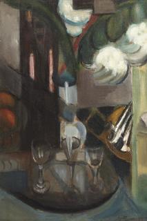 Henri Le Fauconnier - A still life with a carafe and glasses