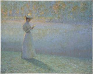 Henri Le Sidaner - Femme lisant dans un paysage