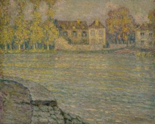 Henri Le Sidaner - Maisons Sur La Rivière Au Soleil Couchant, Moret