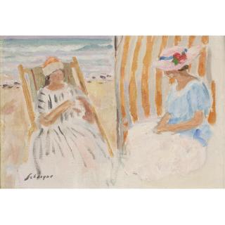 Henri Lebasque - Deux Jeune Filles Sur La Plage De Saint-Jean-De-Monts
