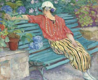 Henri Lebasque - Jeune Femme Aux Hortensias