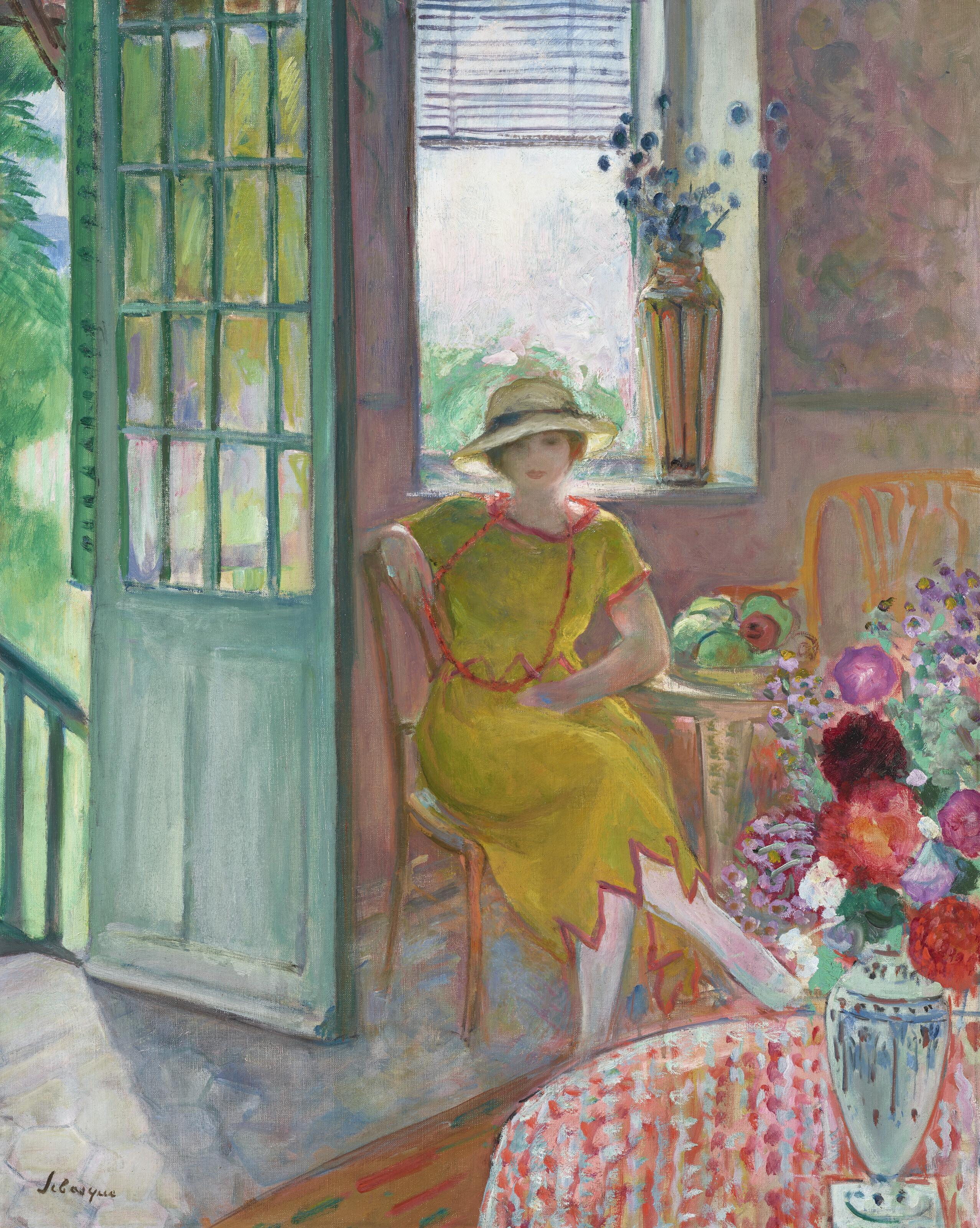 Henri Lebasque - Jeune femme dans un intérieur fleuri