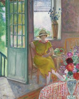 Henri Lebasque - Jeune femme dans un intérieur fleuri