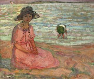 Henri Lebasque - Jeune fille assise au bord de la mer