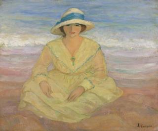 Henri Lebasque - Jeune fille assise sur la plage