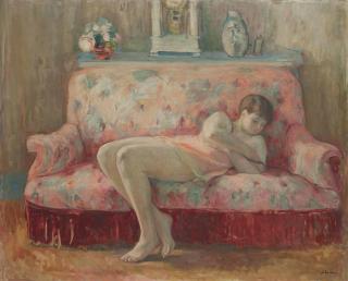 Henri Lebasque - La sieste sur le canapé rose, Le Cannet