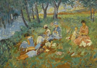 Henri Lebasque - Les Andelys, La Famille Lebasque Au Bord De L\'Eau