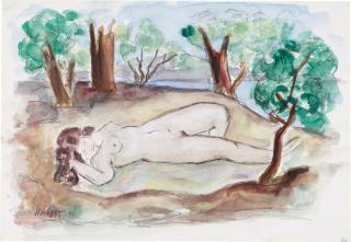 Henri Lebasque - Nu couché dans un paysage à Saint-Tropez