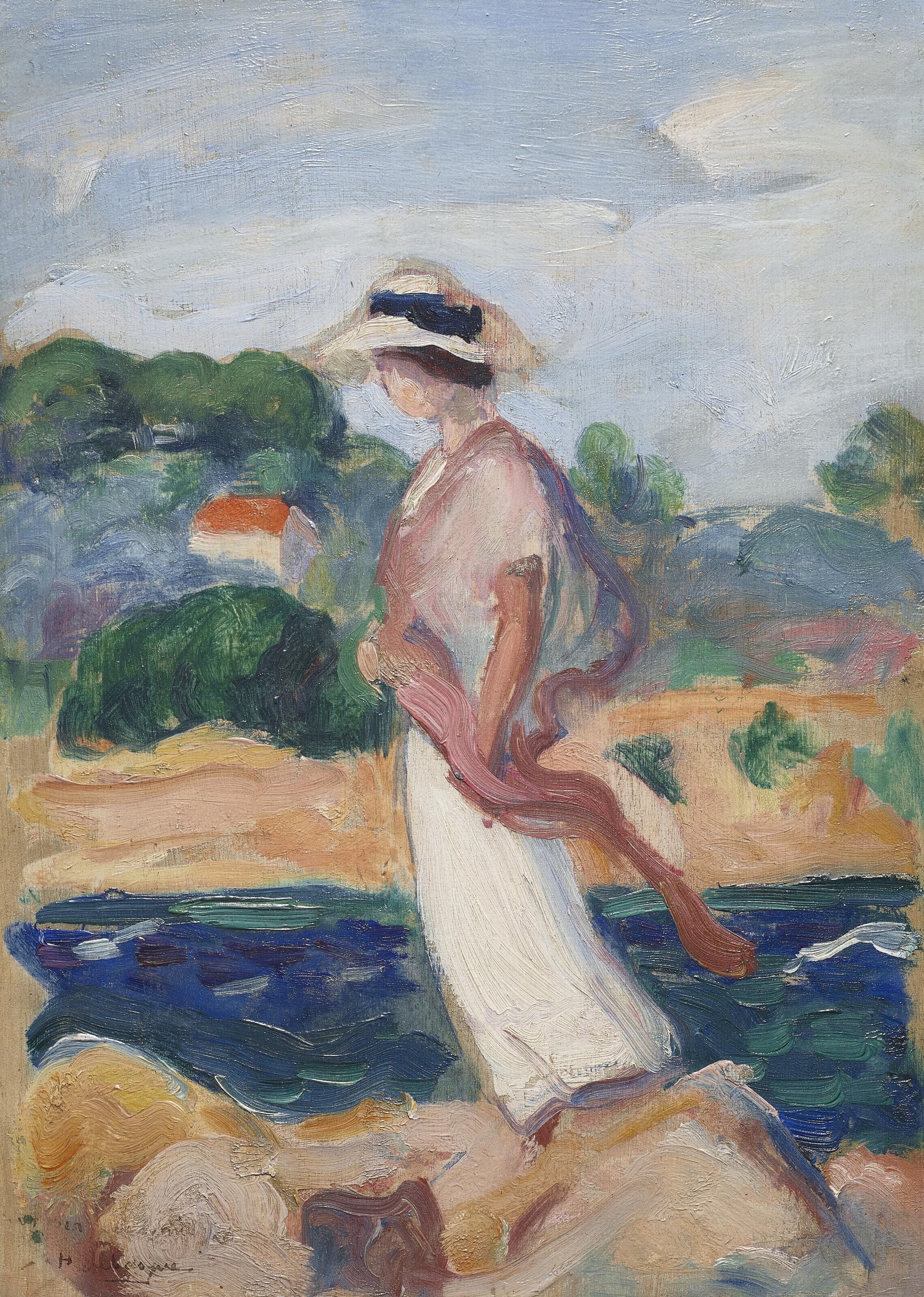 Henri Lebasque - Portrait d\'Irène dans un paysage