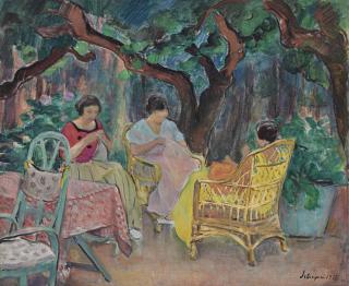 Henri Lebasque - Trois femme cousant dans un jardin
