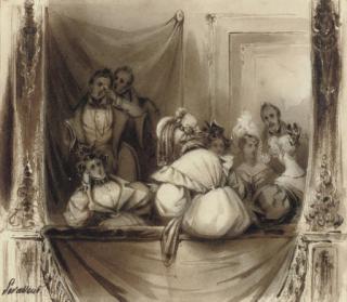 Henri-Louis Levasseur - An elegant company in a theatre box (illustrated); and An evening in with the family