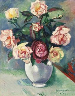 Henri Manguin - Bouquet De Roses Dans Un Vase Blanc