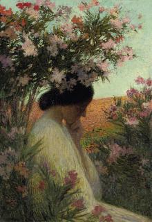 Henri Martin - La pensée, Femme en méditation dans un bosquet de laurier rose