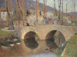 Henri Martin - Le pont à Labastide du Vert au printemps