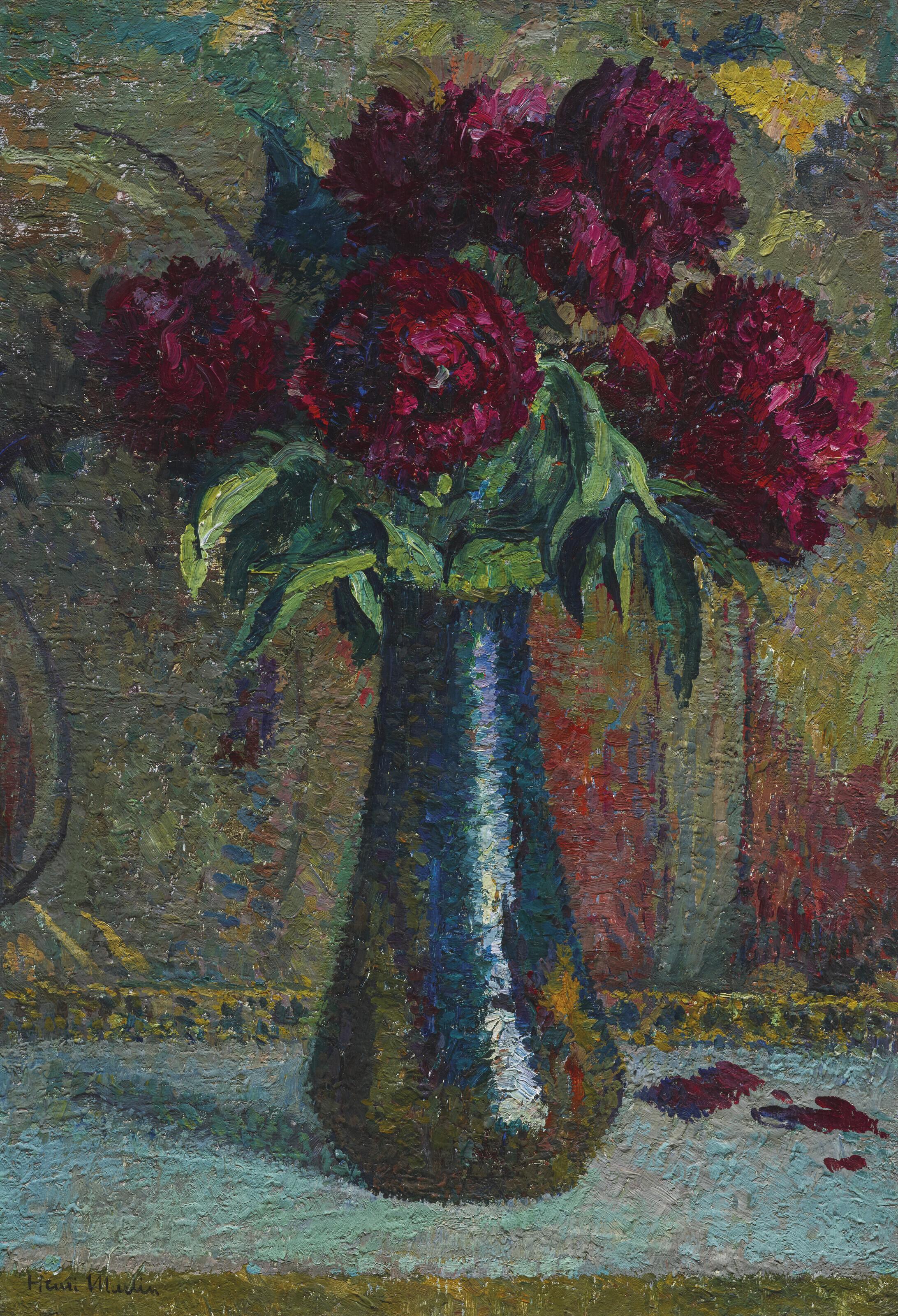 Henri Martin - Pivoines rouges dans un vase Dalpayrat