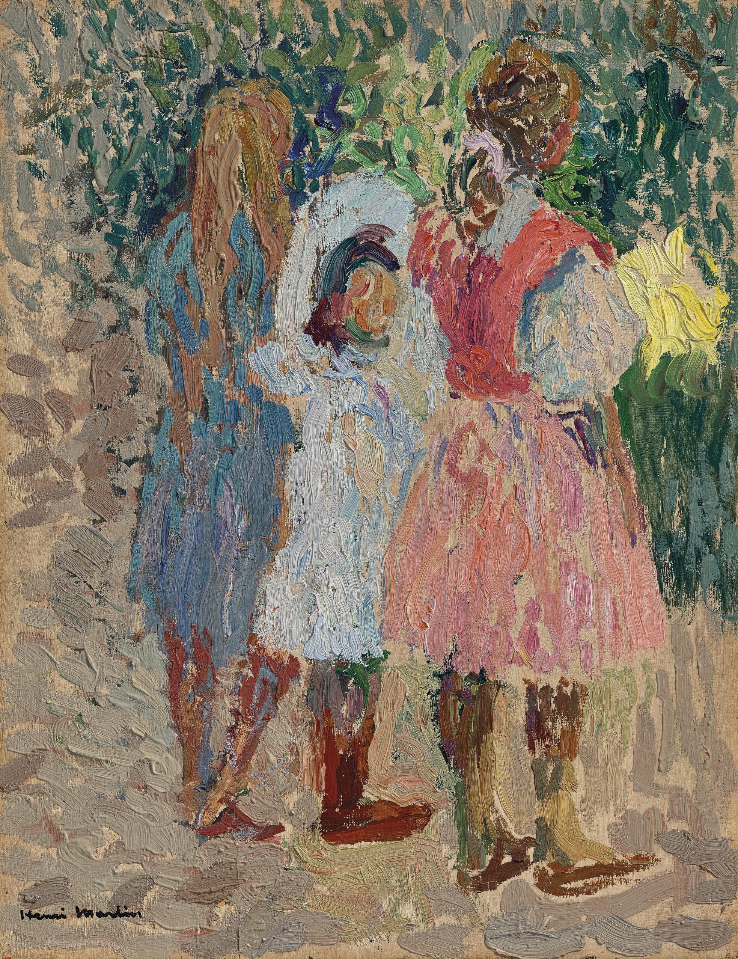 Henri Martin - Trois petites filles au jardin, un matin d\'été