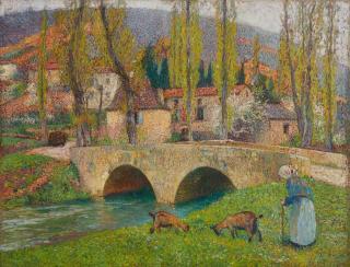 Henri Martin - Vieille Femme Menant Deux Chèvres Près Du Pont De Labastide Du Vert