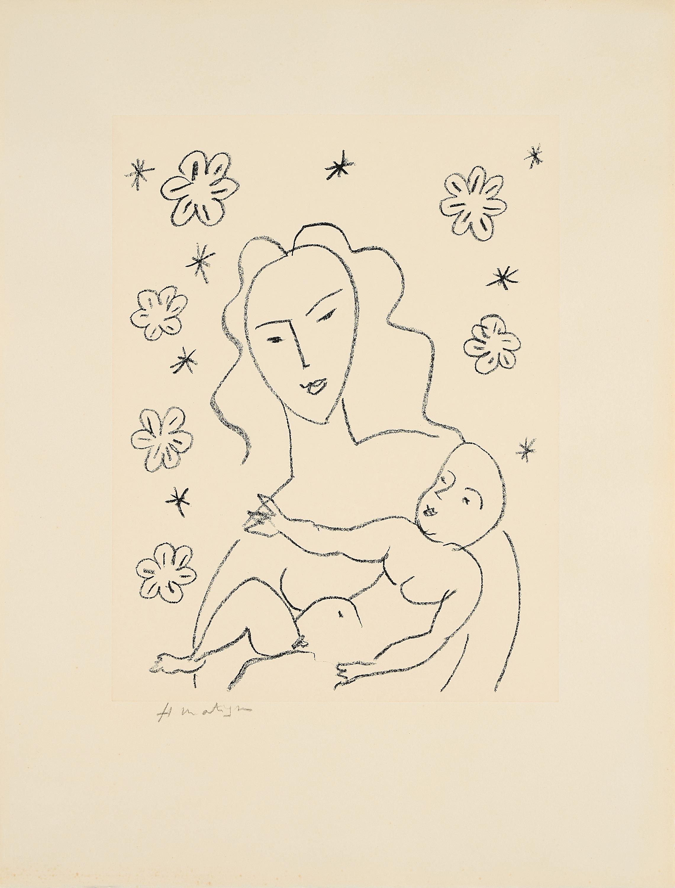 Henri Matisse - Vierge et Enfant sur fond de fleurs et d\'étoiles.