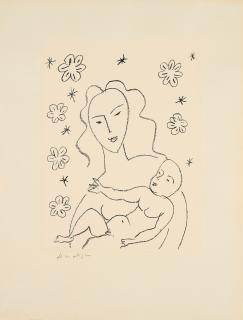 Henri Matisse - Vierge et Enfant sur fond de fleurs et d\'étoiles.